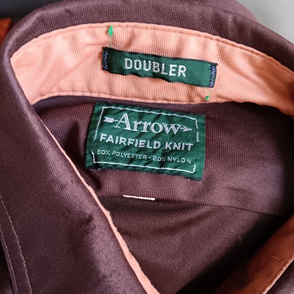 Vintage Menn's large Shirt 1970's Arrow Fairfield Knit Brown Button-Up Shiny - Picture 5 of 5